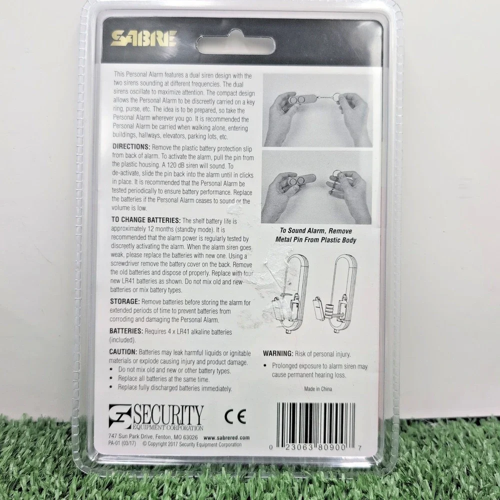 Sabre PA-01 Personal Protection Alarm With Key Ring 120 dB Safe is Smart Black